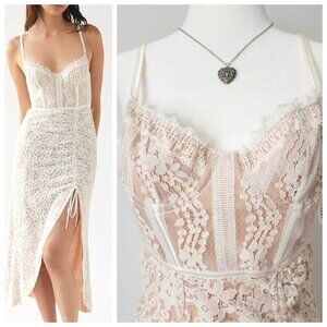 Urban Outfitters Angelica Corset Midi Dress Size XS White Ivory Lace Bridal‎ NWT
